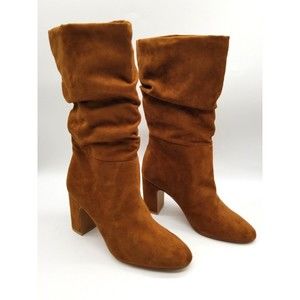 Chinese Laundry Women Brown Faux Suede Round Toe Mid Calf Booties Size 6.5
